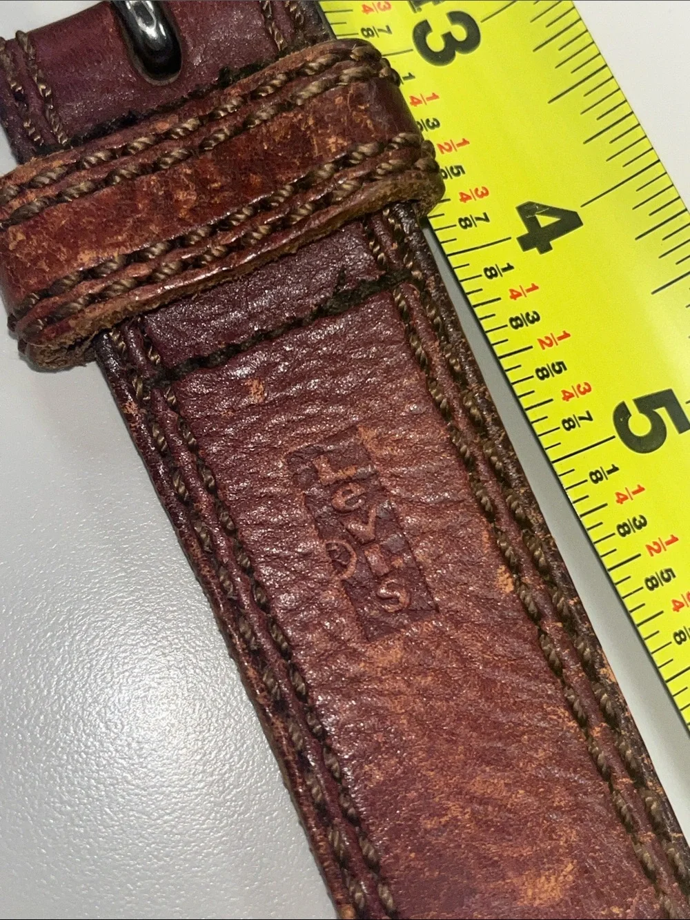 Levi's Distressed Brown Leather Belt with Dark Metal Buckle